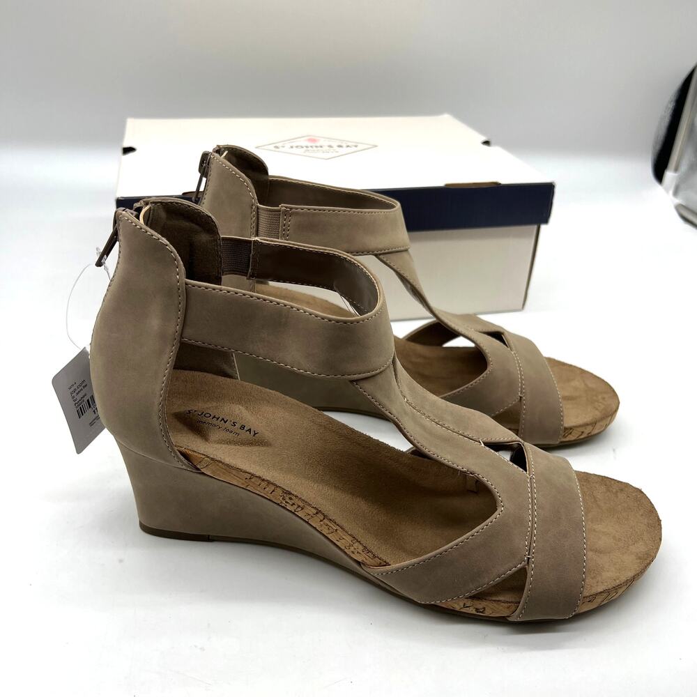 St. John's Bay Womens Taz Wedge Sandals Brown Porchini Size 11M